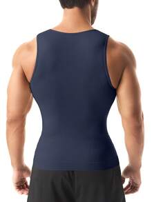 Men Slimming Body Shaper Chest Compression Shirts Tummy Control Shapewear Abs Abdomen Slimming Vest Waist Trainer Corset Tank Tops Blue - 藏蓝色 - 查看 6