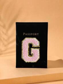 1pc A-Z Letter Travel Passport Holder, PU Material Map Pattern Passport Cover, Pink Color Passport Case, Business Travel Passport WalletFor Travel For Flight Lightweight - Black - View 24