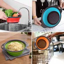 Silicone Folding Drain Basket Fruit Vegetable Washing Basket Foldable Strainer Colander Collapsible Drainer Kitchen Storage Tool