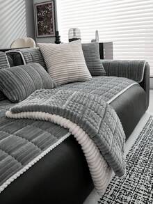 1 件简约绗缝天鹅绒沙发垫套，宠物友好且加厚 - 适合 1/2/3/4 座沙发，防滑客厅组合沙发套，宽松座垫套，可机洗