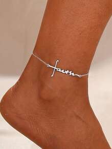 17KM 2pcs Heart Rhinestone Stainless Steel Chain Anklet Set, Simple Women Gift For Date, Vacation, Daily Wear