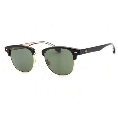 Hugo Boss Mens Square Acetate/Metal Black Sunglasses With Green Lens Hugo Boss BOSS 1381/S 02M2 QT