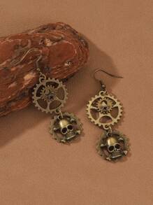 4 Stücke Steampunk Metall Zahnrad Ohrringe + Gothic Spitzen Schädel Armband + Viktorianisches Samt Spinnen Halsband für Party Cosplay, Damen Halloween Kostüm