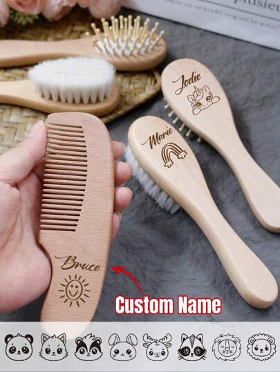 Personalized Baby Gifts, Custom Name Baby Brush And Comb Set, Customized Wooden Baby Brush, Customizable New Baby Gifts, Baby Gifts For Girls, Baby Gifts For Boys, Baby Set, Baby Keepsake Gifts, Name Airbag Comb, Birthday Gifts, Memorial Gifts, Three Pieces Set, 1st Birthday Gifts, Boys, Girls, Children, Newborns Back To School, Multi-Functional, Ornamental, Letter, Stylish, Modern, Colorful, Cute, Adorable, Casual, Custom, Personalised, Unique, Customized, Ideal Gifts For Him, Ideal Gifts For Her, Edit