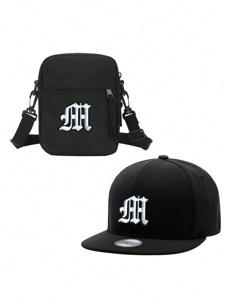2pcs Adult Gift Set, Personalized 26 Letter Decor Sun Visor Cap + Letter Crossbody Bag, Suitable For Daily Commute, Hiking, Camping, Outdoor Street Wear, Applicable For Spring And Summer Casual Outfits,Beach,Holiday,Festival,Travel - Black - View 8