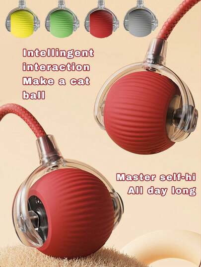 Bola de juguete interactiva recargable por USB para gatos, bola rodante eléctrica automática para perros/gatos, regalo de cumpleaños para mascotas, juguete de mascar inteligente con cola, bola de persecución de gato atada, juguete interactivo para gatos, juguete para gatos adultos, bola inteligente para mascotas