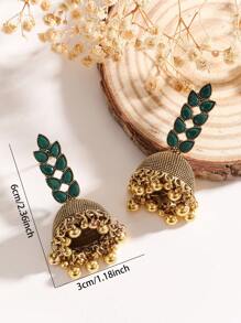 1 Pair Vintage Leaf Earrings With Bells And Tassels, Traditional Jewelry, Suitable For Women To Wear Daily, Festivals, Weddings And Parties/Jewelry Gift