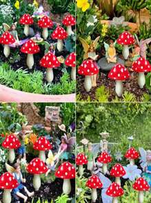 A Set Of Solar Powered Mushroom Lawn Lights, 12 Outdoor Garden Decorative Landscape Lights, , IP65 Waterproof, 8 Lighting Modes, Outdoor Path And Courtyard Decoration, Suitable For Camping, Festivals And Landscape Design, Colorful Mushroom Lights | Durable Plastic Material, Solar Garden Decoration