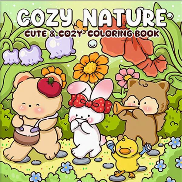 1 Pc 24-Page Content, COZY MOMENT Coloring Book, (Faux Pearl Paper Cover)Bold And Simple Design, Minimalist And Relaxing, Suitable For 3+ Children And Adults ,With Cute Animal Characters And Cozy Scenes For Christmas, Halloween, Back-To-School, Couples, Easter And Other Holiday Queues,Father's Day,Mother's Day,Mom's Gift,Back To School,School Supplies