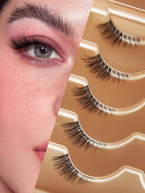 5 Pairs Of Natural Half Eye False Eyelashes, 3-5-9mm Mixed Length, Natural Cat Eye Eyelashes Makeup Tools Extended Fluffy Imitation Mink Eyelashes Transparent Strip Natural Long Cat Eye Eyelashes 3D Fluffy False Eyelashes Mini Cute Super Short Half Eyelashes, Suitable For Role Playing, European And American Style Extended False Eyelashes