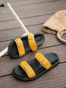 Women's Simple Slide Sandals, Beach Resort Casual Open Toe Thick Sole Shoes, Comfortable Slip-On Flat Fashion Sandals