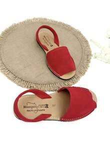 Menorquinas For Women And Men, Made In Spain, Suede Leather, Simple Shape, Open Toe And Open Heel, Cool And Breathable, High-Quality Rubber Soles, Authentic Avarca And An Industrial Imitation - 紅色 - 查看 4