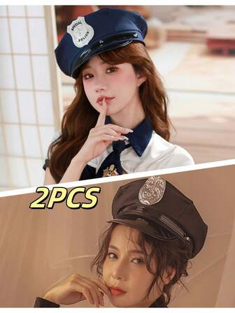1PC/2PCS 男女通用警察帽、警卫帽、万圣节角色扮演帽、情人节礼物、情人节用品、圣诞节角色扮演，适合节日派对，搭配性感制服和情趣服装