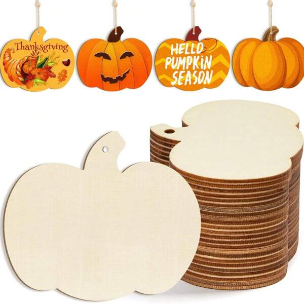 Forme in legno grezze a fetta di zucca, per pittura fai-da-te, decorazione per le vacanze, materiale da disegno quotidiano, decorazione per la casa e intrattenimento
