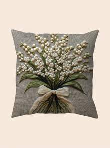 1 pieza Funda de almohada decorativa vintage con estampado floral de lirio del valle - Diseño impreso elegante con lazo y hojas, varios tamaños, para decoración del hogar, sofá, patio y porche, dormitorio y sala de estar (sin insertar), Funda de almohada decorativa para exteriores, Textura tejida elegante para la decoración del hogar, Almohada decorativa - Sin bordado