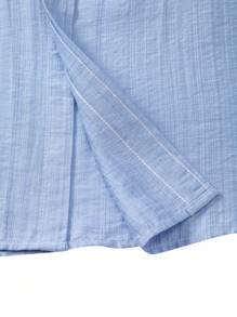 Camisa casual de manga corta con cuello alto y medio abotonado para hombre, para verano