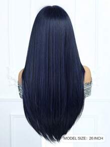 Parrucca lunga 26 pollici di colore blu scuro per donne, capelli sintetici lunghi e lisci tessuti a macchina con riga centrale, parrucca sintetica a onde naturali resistente al calore per uso quotidiano, feste, cosplay e tutti i giorni