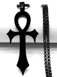 Colar Amuleto Religioso Goth Egípcio Cruz Ankh Chave da Vida em Aço Inoxidável na Cor Preta