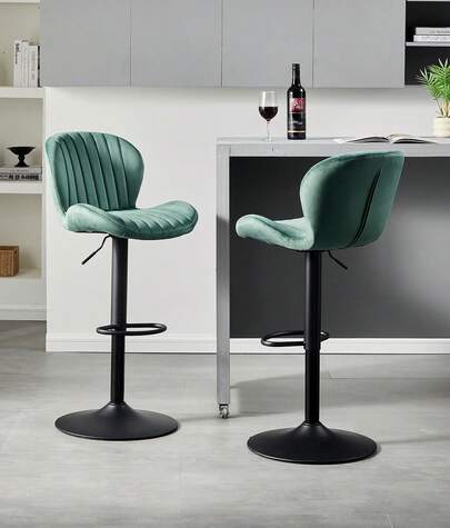 TUKAILAI Barhocker 2er Set aus Samt, Barstuhl Höhenverstellbar,360°Drehbar, Hocker mit lehne,fußstütze,metallrahmen, Gepolsterter Küchenhocker Tresenhocker, Bar Chair für Küche Bars