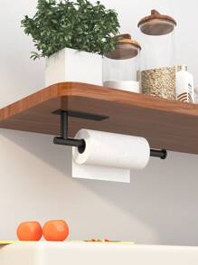 1pc Stainless Steel Kitchen Paper Towel Holder, Black Wall Mounted Tissue Holder For Household