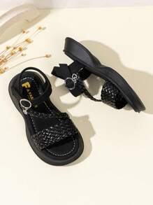 1 Pair Flat Sandals, Casual Comfortable Soft-Sole Girls' Summer Outdoor Sandals, School Style Hook-And-Loop Closure Girl Sandals