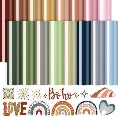 16pcs Bohemian Color Heat Transfer Vinyl Sheets, Assorted Patterns For Garment Fabric DIY Crafts, 12" X 10" Size