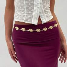 1pc Bohemian Beach Shell Waist Chain, Elegant Sexy Metal Waist Chain - Fashionable Body Jewelry, Fits Dresses & Pants, Perfect For Casual Wear, Metal Circular Ring Waist Chain, Simple And Fashionable Body Chain