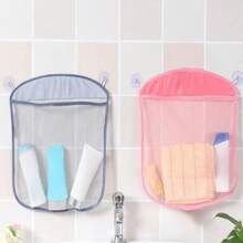 1pc Cute Cartoon Colorful Suction Cup Net Bag, Bathroom Storage Organizer Mesh Hanging Bag For Bathtub, Shower, Dorm