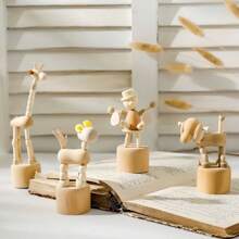 1pc Wooden Mini Animal Desktop Decor, Creative Cute Toy, Bedroom Decoration, Living Room Ornament, High Playability, Birthday Gift, Holiday Party, Suitable As Small Gift
