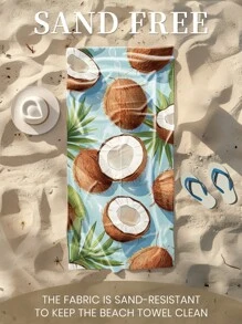 1 pieza Toalla de playa estampada, toalla de baño con estampado de coco, toalla de moda para la playa, toalla de baño súper absorbente de microfibra suave y cómoda, ligera y portátil, protección contra el viento y el sol, a prueba de para viajes de verano, vacaciones, decoración de baño. Se recomiendan tamaños regulares y talla grande grandes (35*75cm toalla de tamaño pequeño, se recomienda 150cm o talla grande)