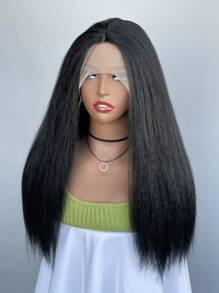 Yaki Long Straight Wig 13 * 4 * 1T Lace Wig Black Yaki Straight Hair Gradient Brown Wig Black Fluffy Long Hair Wig
