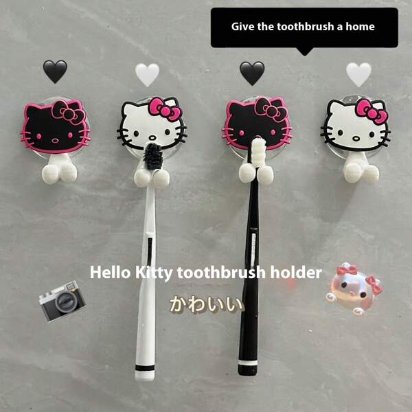 Sanrio Hello Kitty süße Cartoon-Zahnbürstenhalter mit Saugnapf wandmontiert, Badezimmer Organizer