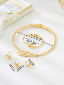 1 Set Fashionable & Elegant Advanced Design Geometric Shaped Alloy Bracelet, Necklace, Stud Earrings Jewelry Set, For Holidays, Parties, Dates - Elegant Gift For Girlfriend