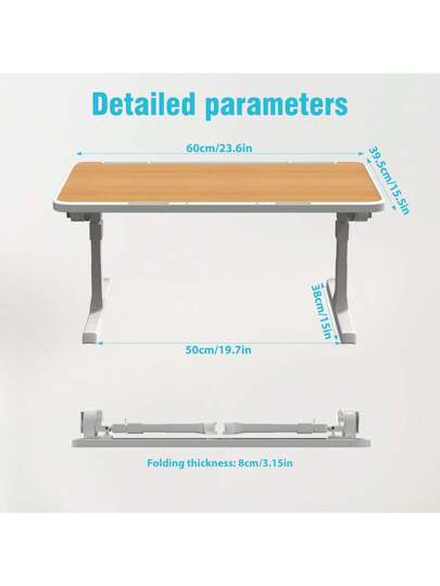 LILIIN Portable Foldable Laptop Tafel Height Adjustable Bedside 60 39.5 Cm Tablet Holder, Anti Slip Strip MDF Bed, Ofa Travel, Verlichting Gray/Warm White/Brushed Black/Walnut/White Maple view 4