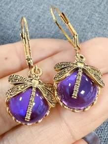 1 Pair Vintage Dragonfly Crystal Pendant Earrings, Charming Bohemian Jewelry For Women, Party Wear