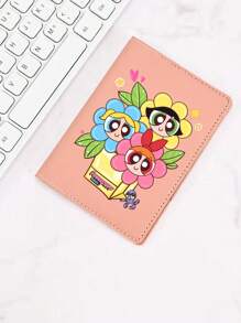 THE POWERPUFF GIRLS Cartoon Flying Female Police Passport Holder, Large Capacity PU Leather Passport Cover, Multi-Function Multi-Card Passport WalletFor Travel For Flight For Back To School Lightweight