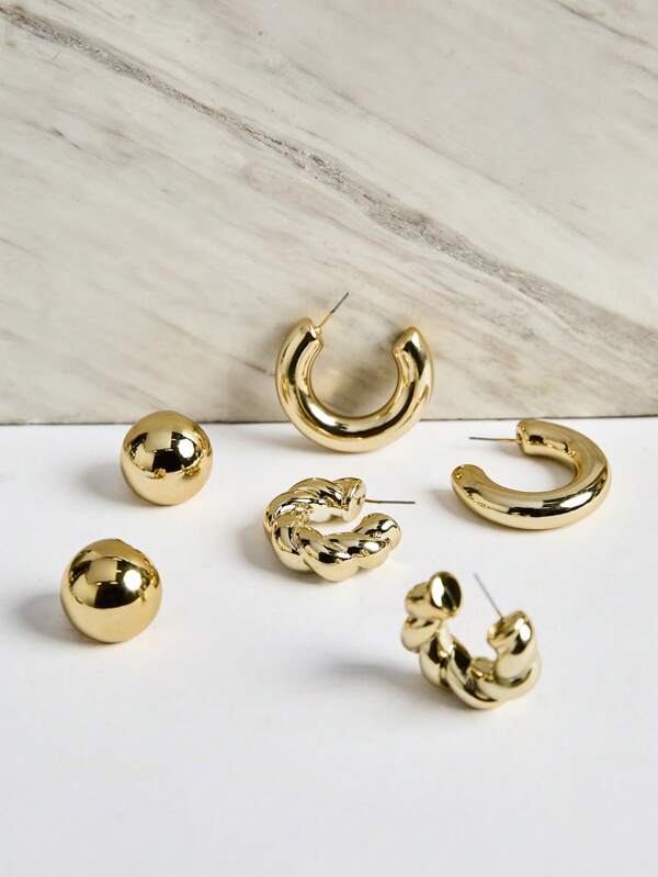 9 Pairs Oversized Stylish Geometric Gold-Color ABS Water Drop Hoop Earrings Set Christmas Winter Christmas Gifts