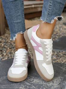 Women Colorblocked Faux Suede Breathable Casual Sneakers - Comfortable Rubber Sole, Fashionable Athletic Shoes, Versatile & Sweet