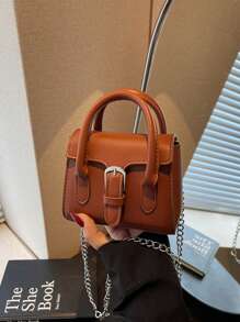 1 Solid Color Metal Buckle Decorated Chain Shoulder Strap, Pu Leather, Handheld Crossbody Dual Function, Magnetic Buckle Closure, Minimalist Style Small Square Bag, Spring And Summer Daily Commuting Light Luxury Items (Suitable For Urban Women)