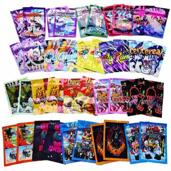 100 个卡通图案自封袋，可重复密封防水小拉链塑料袋，迷你卡通设计 3D 激光彩虹礼品收纳袋，防臭铝箔糖果软糖包装袋