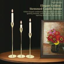 3pcs Set Simulated Gold Candle Holders, Smooth Glossy Finish, Column Shape With Candle Holder Top, Slim Stem, And Round Base, For Candle Placement, Creating Ambiance, Home Decor, Candlelight Dinner, Wedding, Anniversary