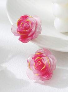 1 Pair Summer Refreshing Dopamine Beach Ombre Rose Stud Earrings For Women, Romantic Wedding/Date Gift, Suitable For Everyday Wear/Couple Gift