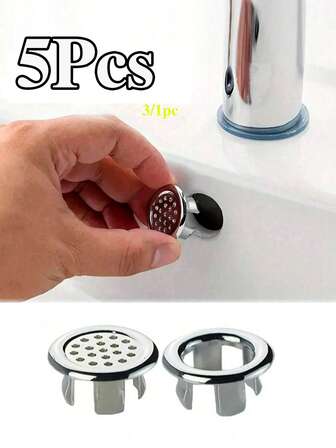 5-1pc Plastic Bathroom Sink Hole Overflow Cover, Bathroom Tub Drain Cover, Round Overflow Ring Plug, Bathroom Kitchen Sink Hole Round Overflow Cover, Basin Cleaning Insert, Sink Overflow Ring, ABS Bathroom Kitchen Sink Basin Decorative Overflow Cover, Hole Insert Cover Sink Hole Round Overflow Cover Home Bathroom Decor Fall Decor Back To School