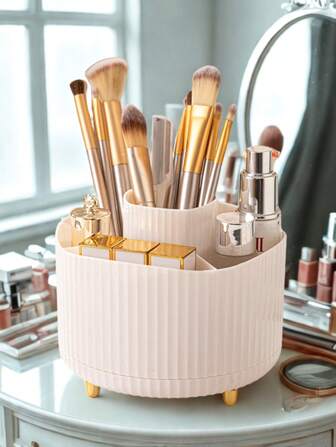 1 pièce Porte-pinceau de maquillage rotatif à 360°, boîte de rangement multi-fonctionnelle pour maquillage, convient à la décoration de la chambre, la coiffeuse, la chambre à coucher, la salle de bain