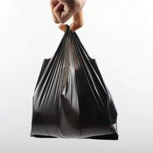50pcs/100pcs Heavy Duty Black Garbage Bags, Disposable Handle-Tie Trash Bin Liners For Household Use, Use In The Kitchen, Summer Beach Party, Trash Storage, Organizer, Camping, Party, Room Decoration, Living Room, Bathroom, Kitchen Supplies