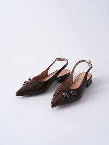 女士平底露跟拖鞋，时尚水钻搭扣凉鞋，后跟带设计，百搭休闲鞋，情人节、圣诞节、冬季圣诞礼物 - 咖啡棕 - 查看 5