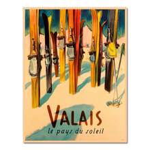 1 pezzo Quadro su tela in stile vintage con sci nelle Alpi svizzere, cartellone con stampa vintage di sci, adesivo da parete rivestito, decorazione per la casa, opzionalmente con cornice - Multicolore - Visualizzare 15