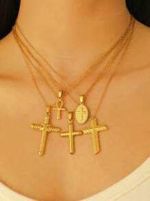 1 pièce Collier mode rétro en acier inoxydable croix, pendentif ovale creux avec chaîne en arête de poisson, convient pour un port quotidien, pour les fêtes et les festivals