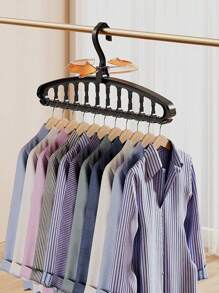 11-Hole Collapsible Clothes Hanger Organizer, Multi-Functional Non-Slip Plastic Portable & Wall-Mountable Closet Storage System, 3.2 Cubic Feet Enclosed Storage Capacity - Lightweight (1pc),Spring,Minimalist,Summer Tops