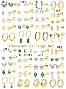 10pcs Small Hypoallergenic Flat Back Stud Earrings For Women Men Golden Plated Stainless Steel Earring Sets Tiny Screw Back Cartilage Earring